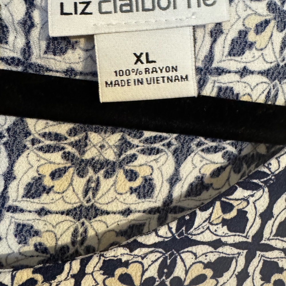 LIZ CLAIBORNE   Navy/White Print Sleeveless SPRING/SUMMER TOP       XLARGE    #S - Picture 9 of 10